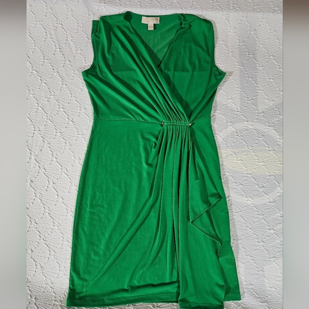 MICHAEL Michael Kors Emerald Green Sleeveless Draped Midi Dressch Size S